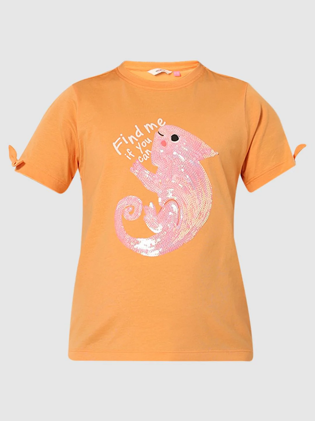 Girls Orange Sequin Graphic T-Shirt - Image 6