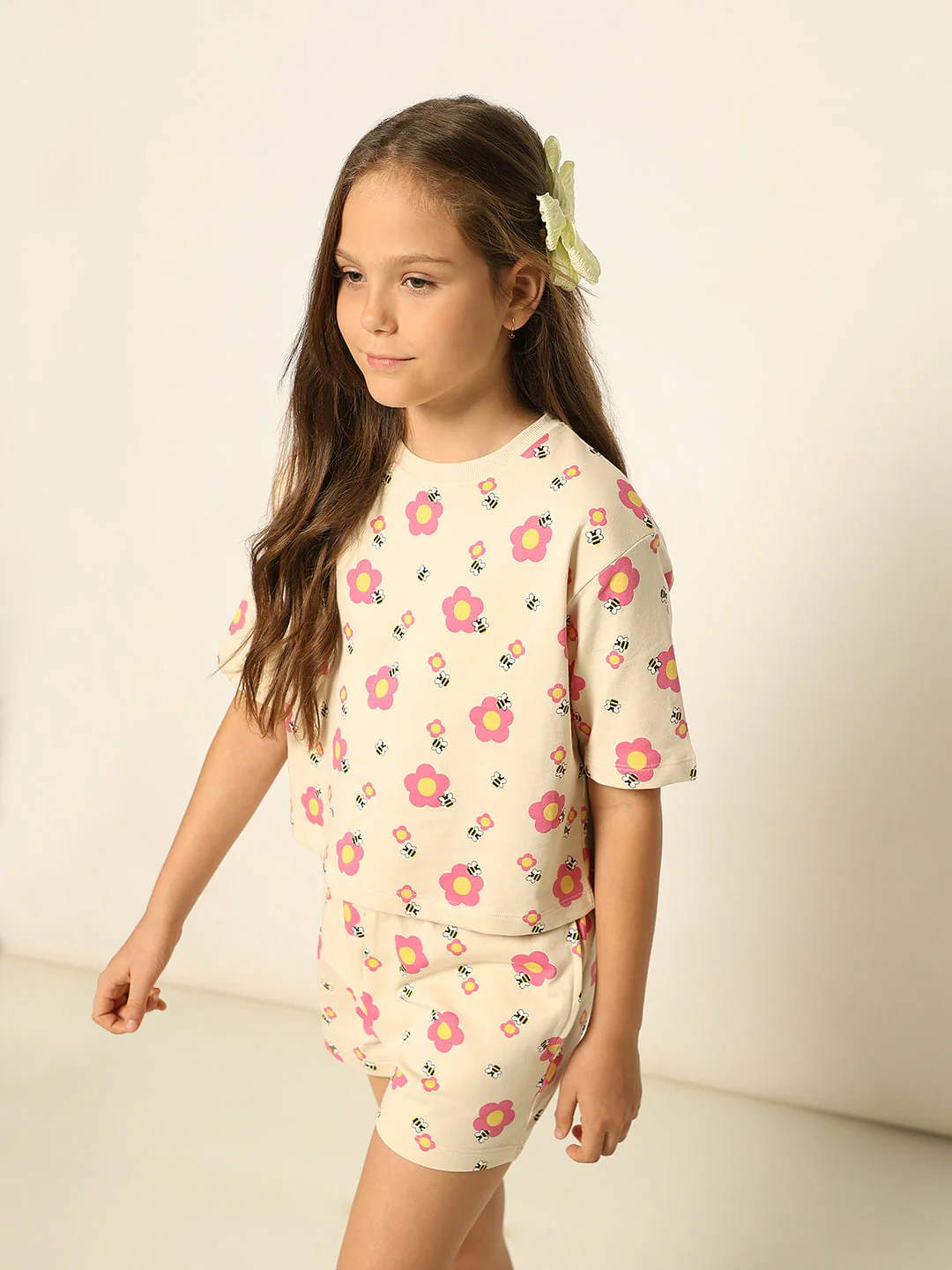 Beige Floral Co-Ord Set T-Shirt