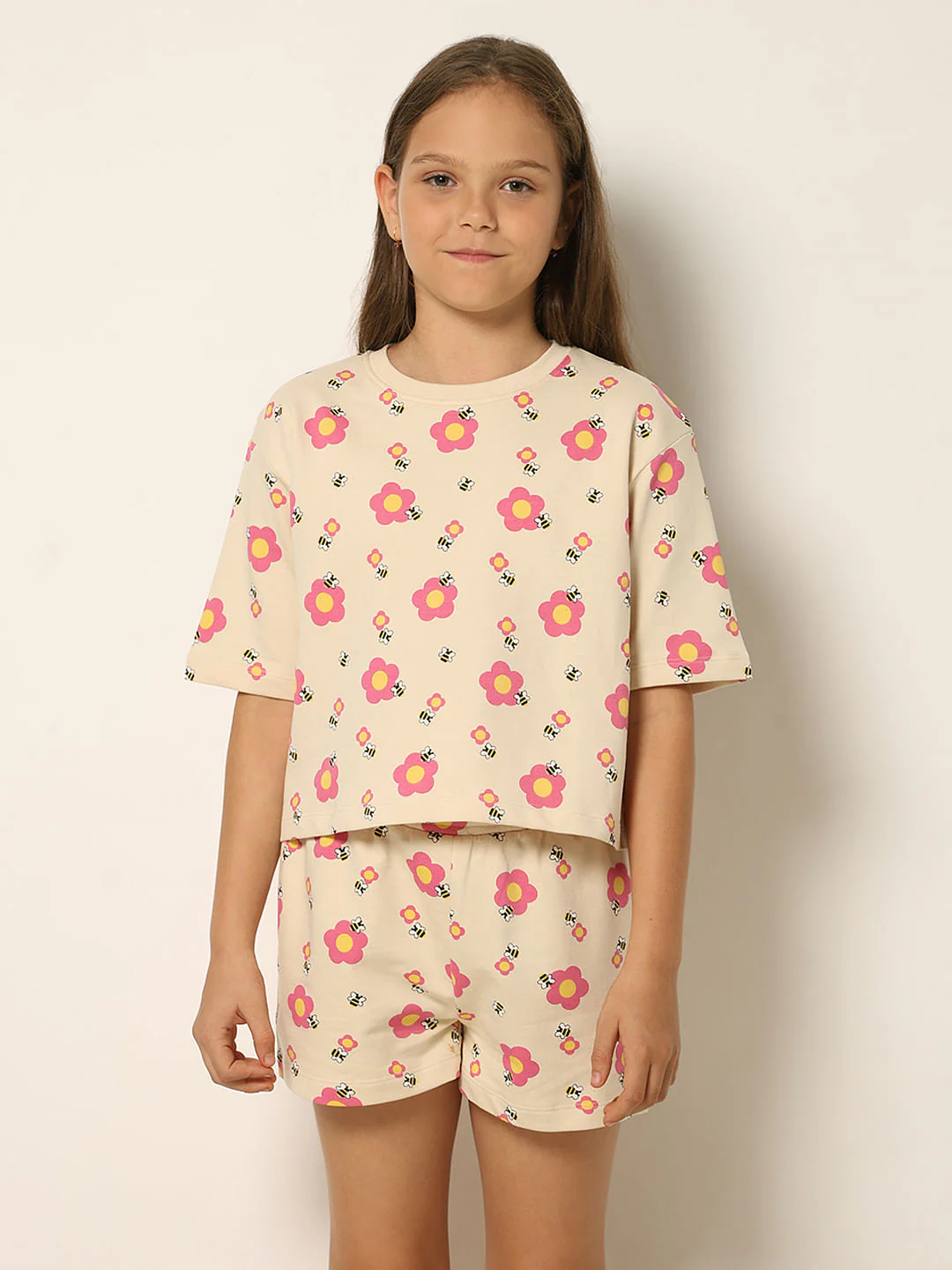 Beige Floral Co-Ord Set T-Shirt - Image 2