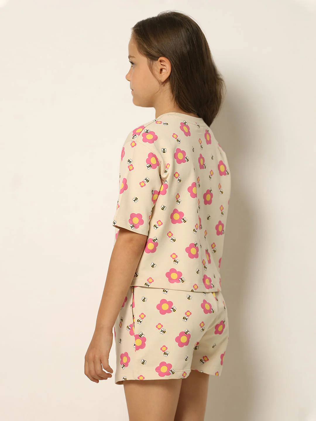 Beige Floral Co-Ord Set T-Shirt - Image 3