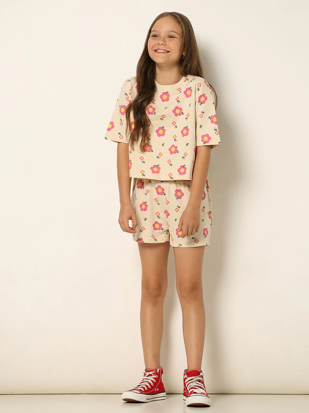 Beige Floral Co-Ord Set T-Shirt - Image 5