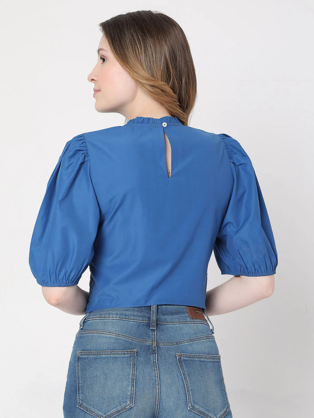 Blue Smocked Puff Sleeves Top - Image 4