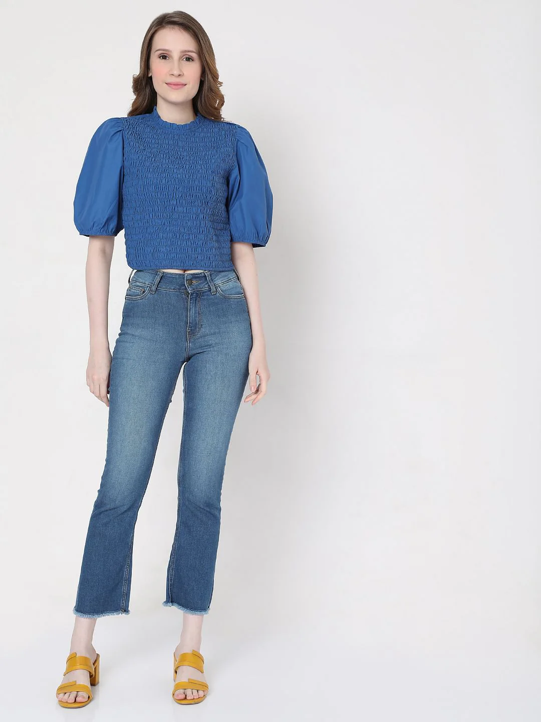 Blue Smocked Puff Sleeves Top - Image 5