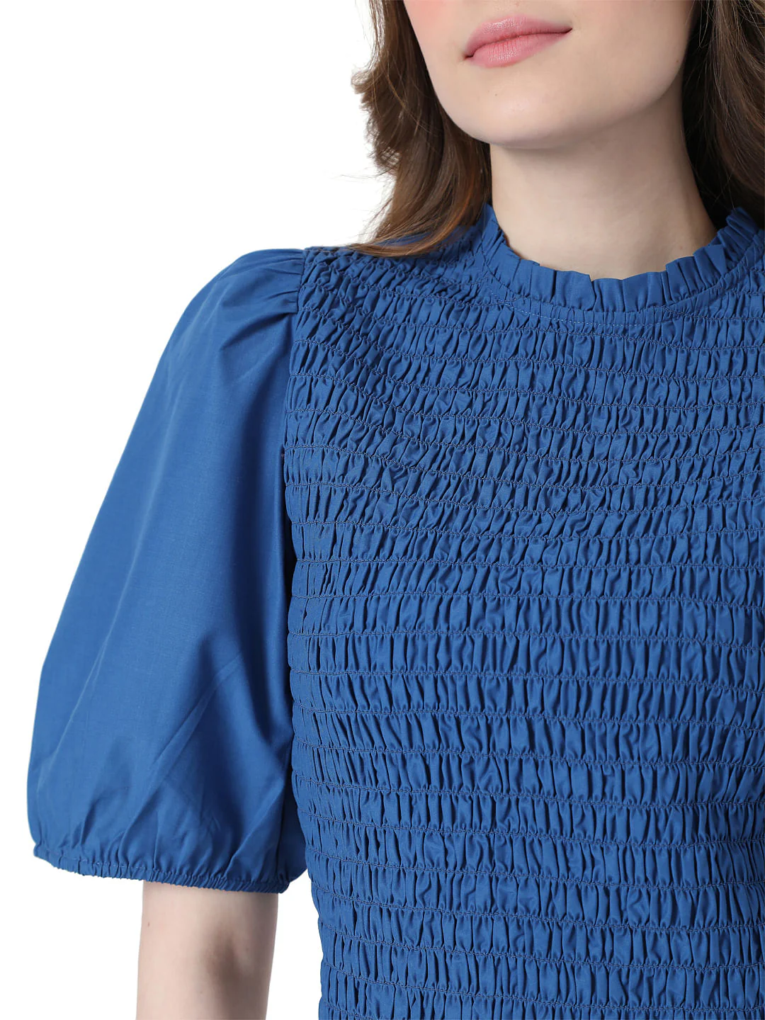 Blue Smocked Puff Sleeves Top - Image 6