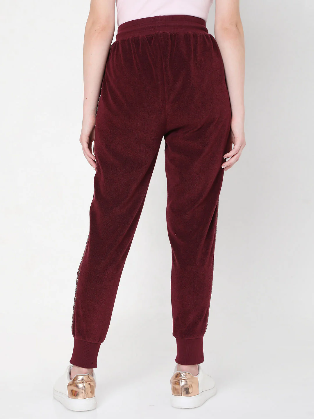 Maroon Mid Rise Tape Detail Joggers - Image 4