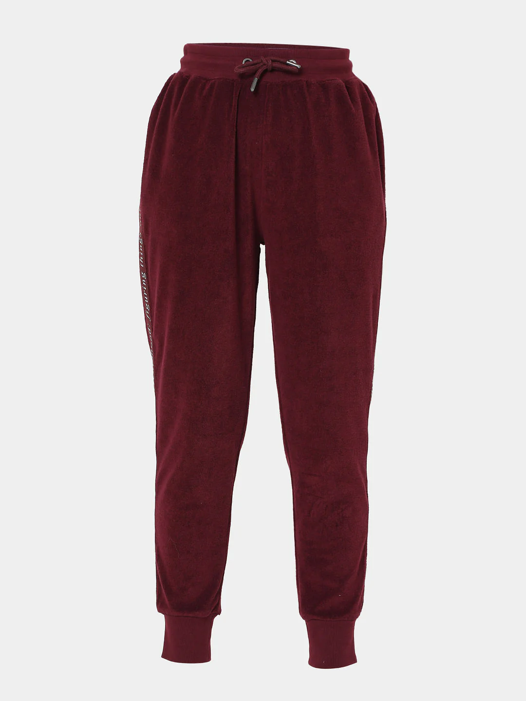 Maroon Mid Rise Tape Detail Joggers - Image 7