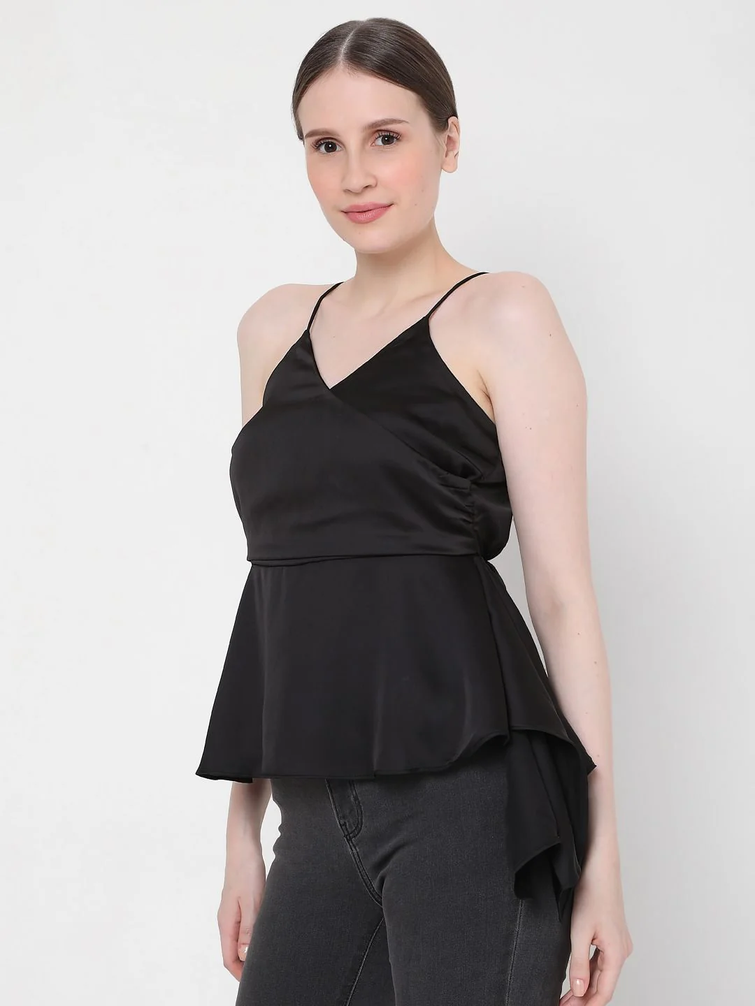 Black Strappy Wrap Peplum Top - Image 3