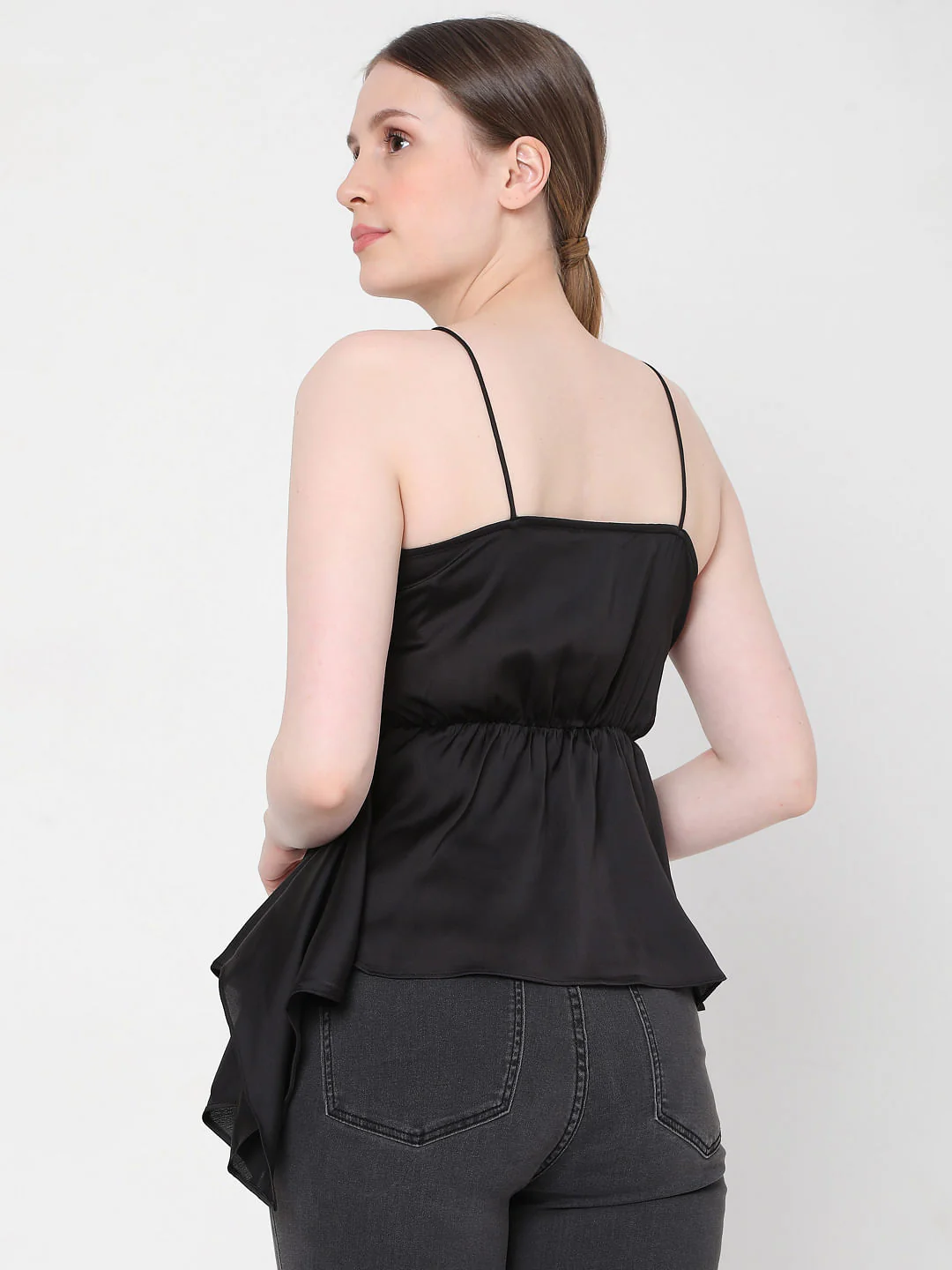 Black Strappy Wrap Peplum Top - Image 4