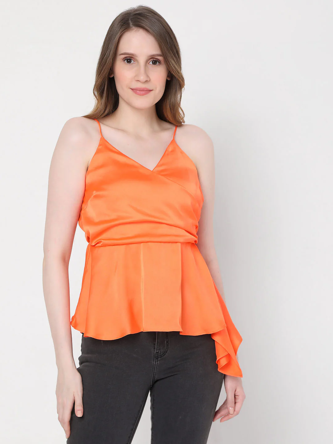 Orange Strappy Wrap Peplum Top - Image 2
