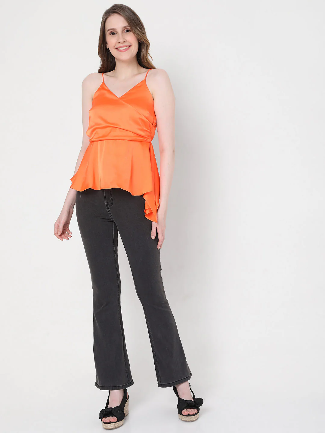 Orange Strappy Wrap Peplum Top - Image 5