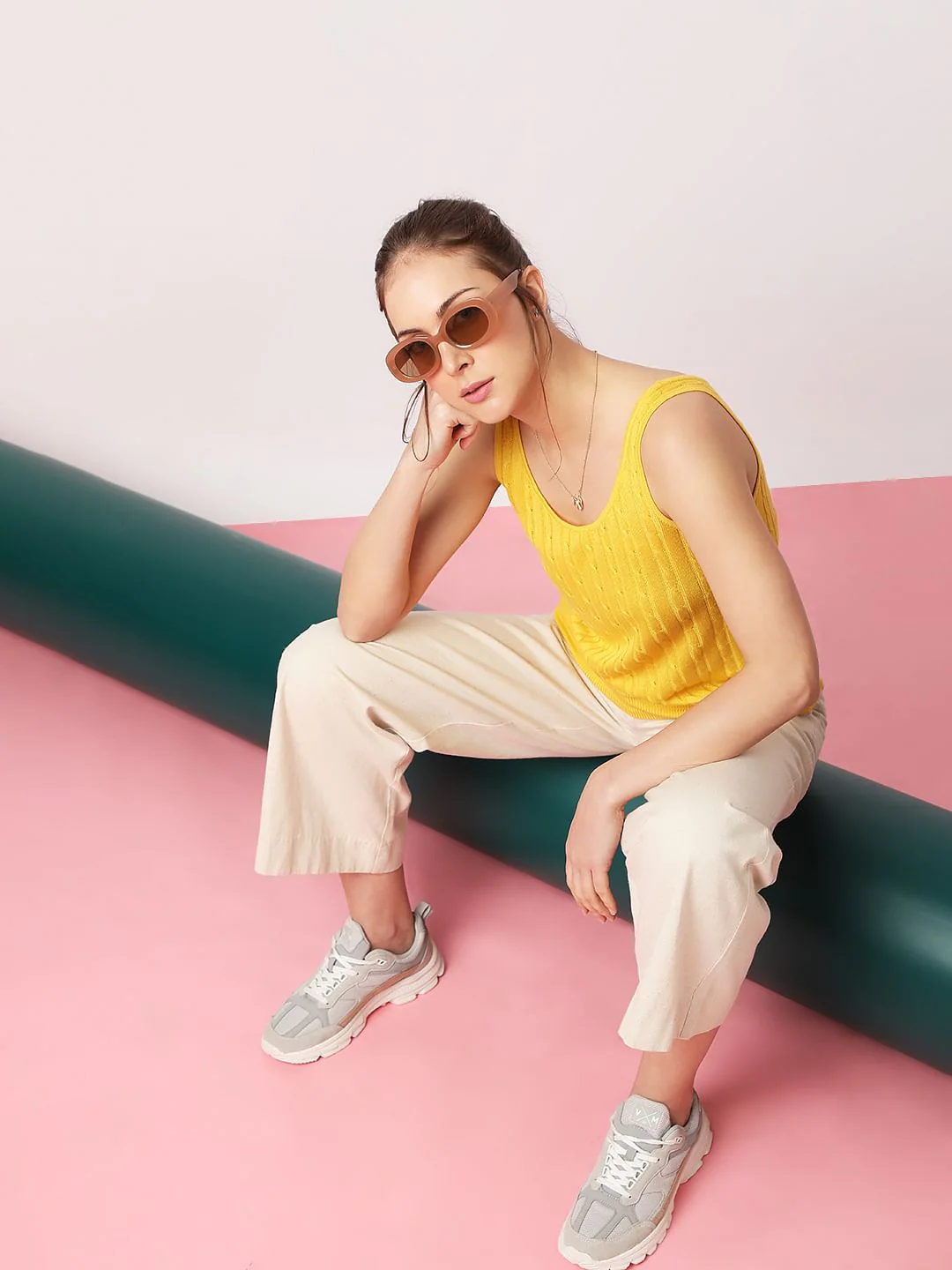 Yellow Cable Knit Top