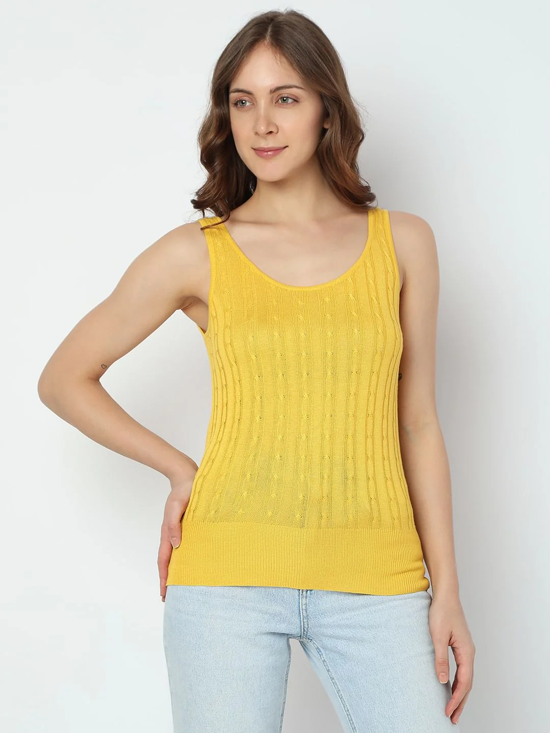 Yellow Cable Knit Top - Image 2