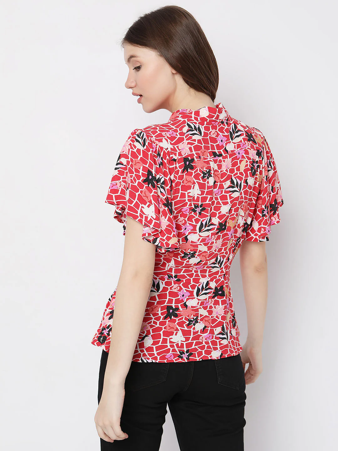 Red Printed Peplum Top - Image 4
