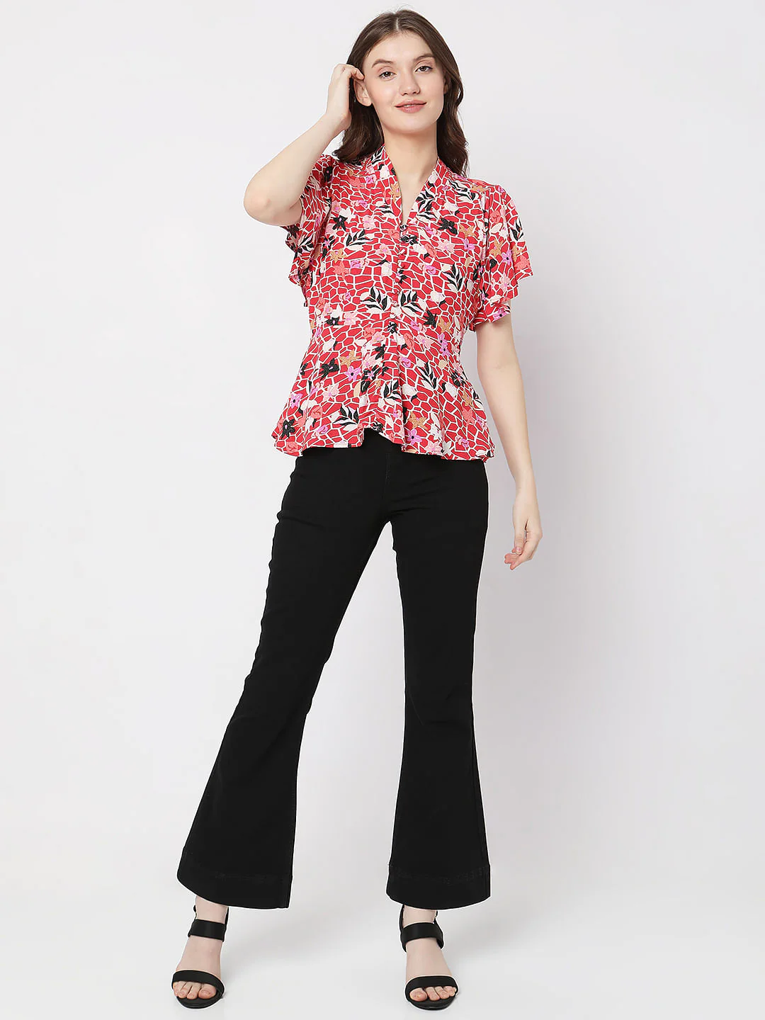 Red Printed Peplum Top - Image 5