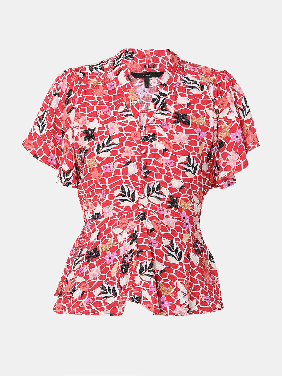 Red Printed Peplum Top - Image 7