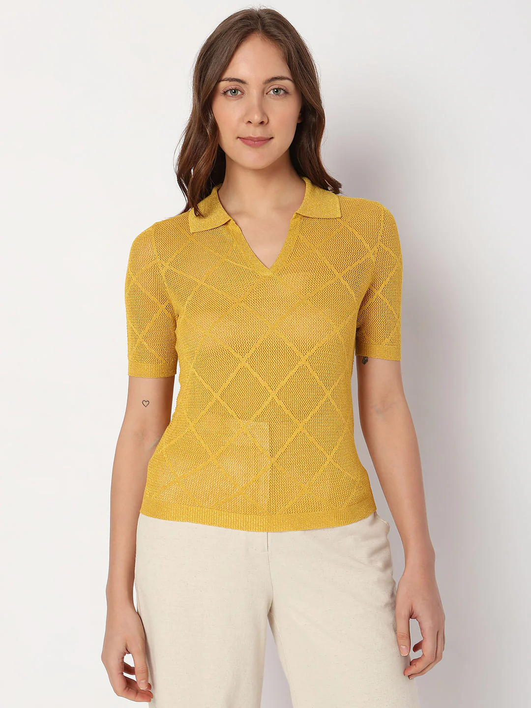 Yellow Metallic Knitted Top - Image 2