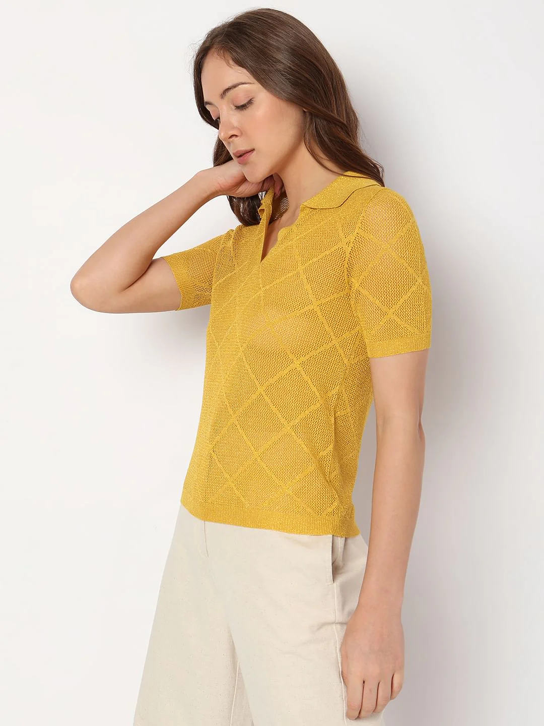 Yellow Metallic Knitted Top - Image 3