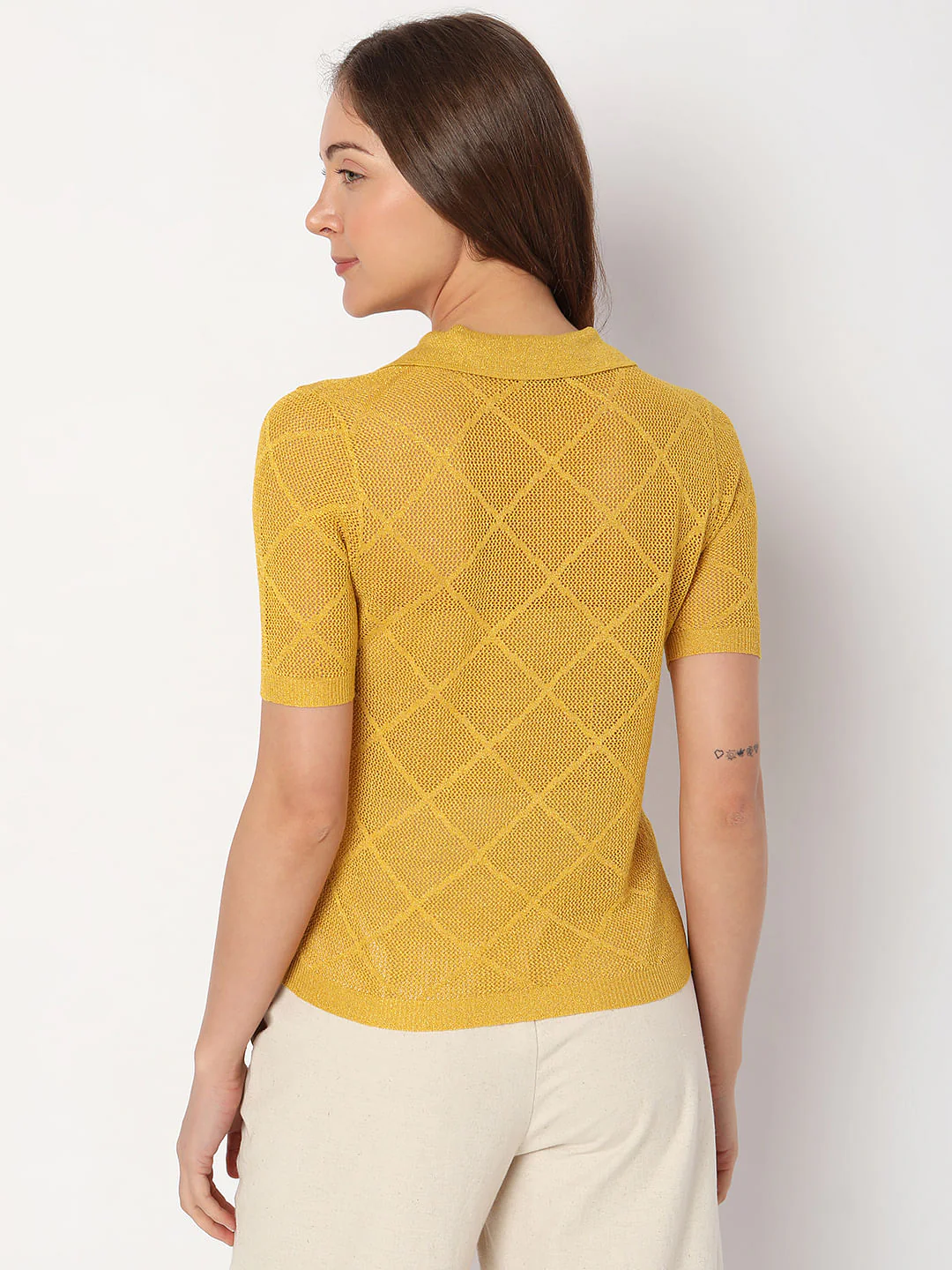 Yellow Metallic Knitted Top - Image 4