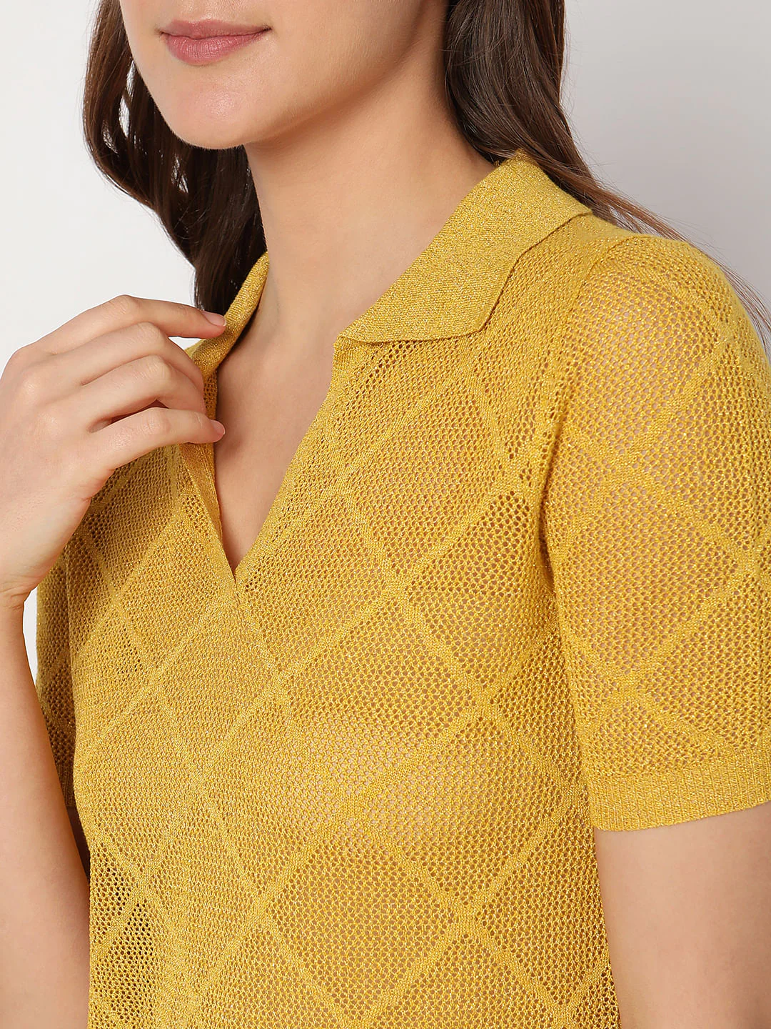Yellow Metallic Knitted Top - Image 6