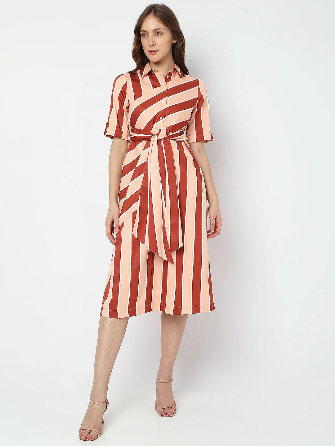 Orange Striped Midi Dress - Image 2