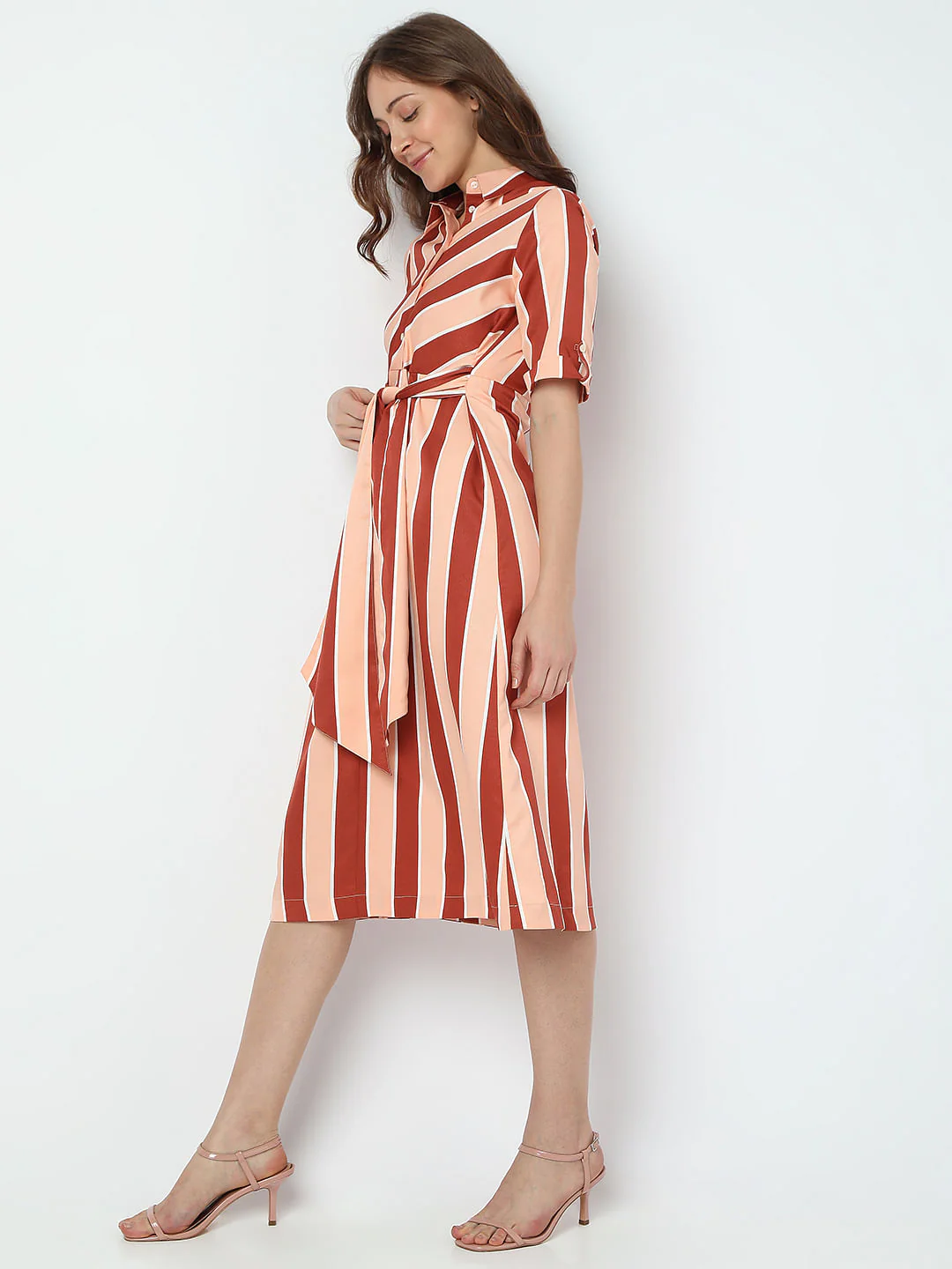Orange Striped Midi Dress - Image 3