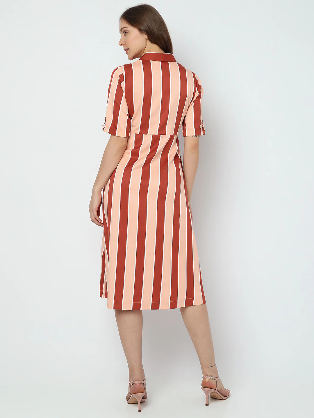 Orange Striped Midi Dress - Image 4