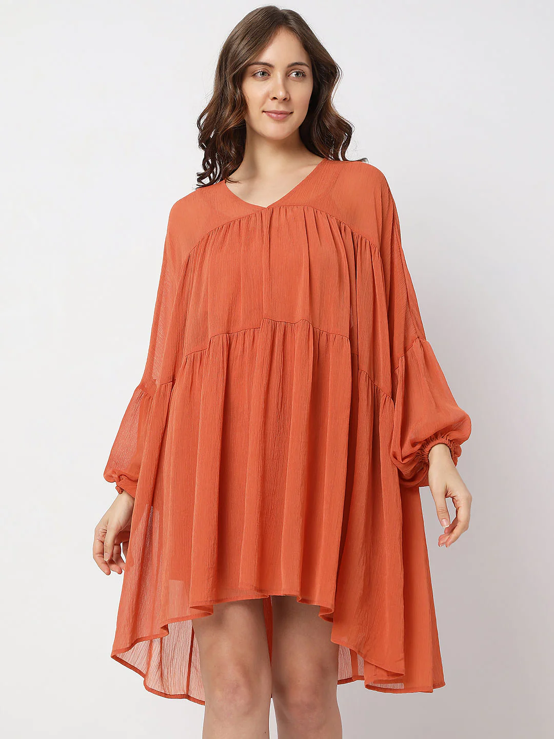 Orange Tiered Shift Dress - Image 2