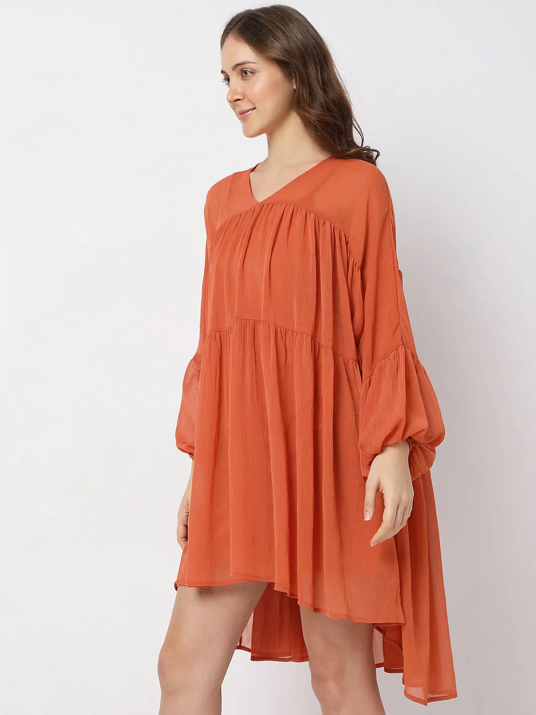 Orange Tiered Shift Dress - Image 3
