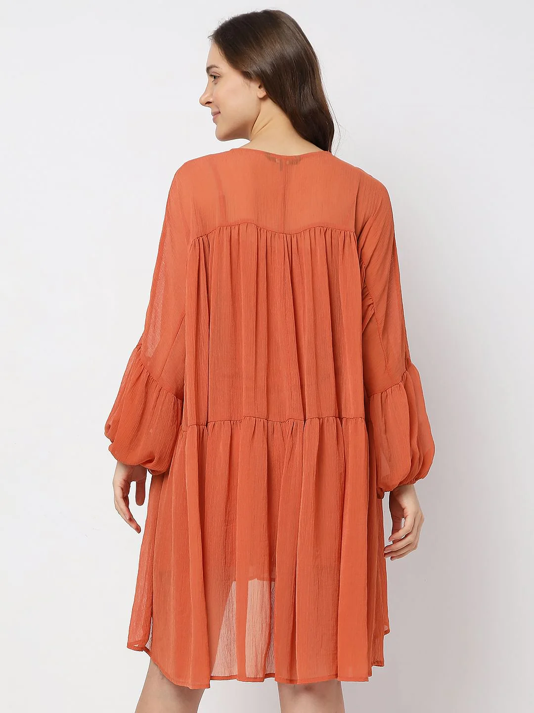 Orange Tiered Shift Dress - Image 4