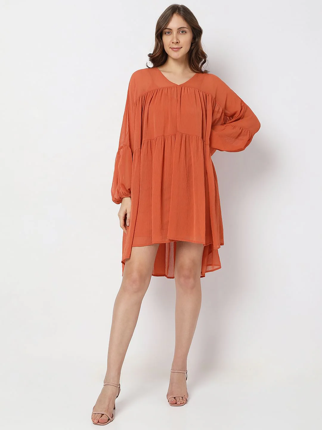 Orange Tiered Shift Dress - Image 5