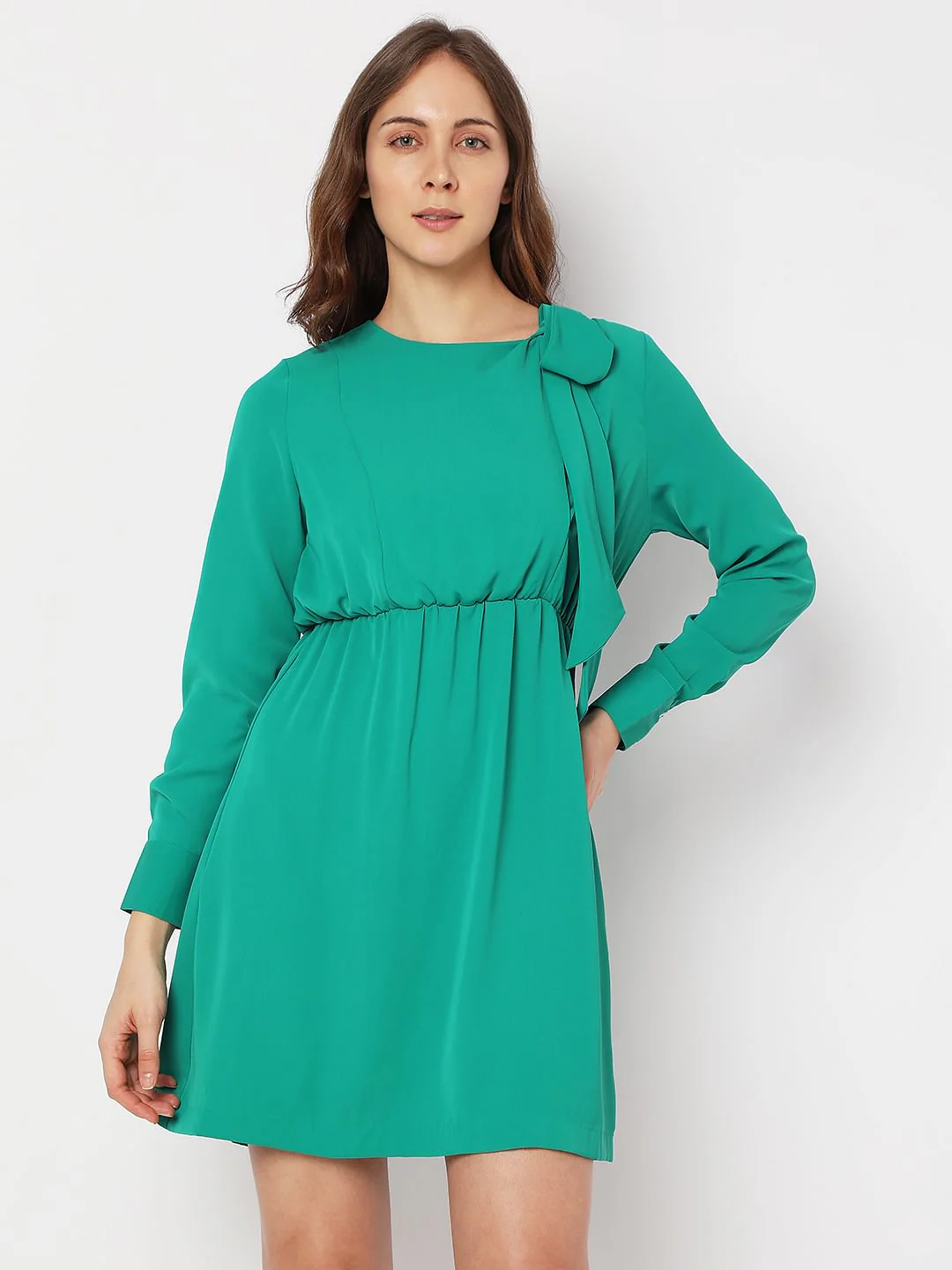 Green Tie-Up Mini Dress - Image 2