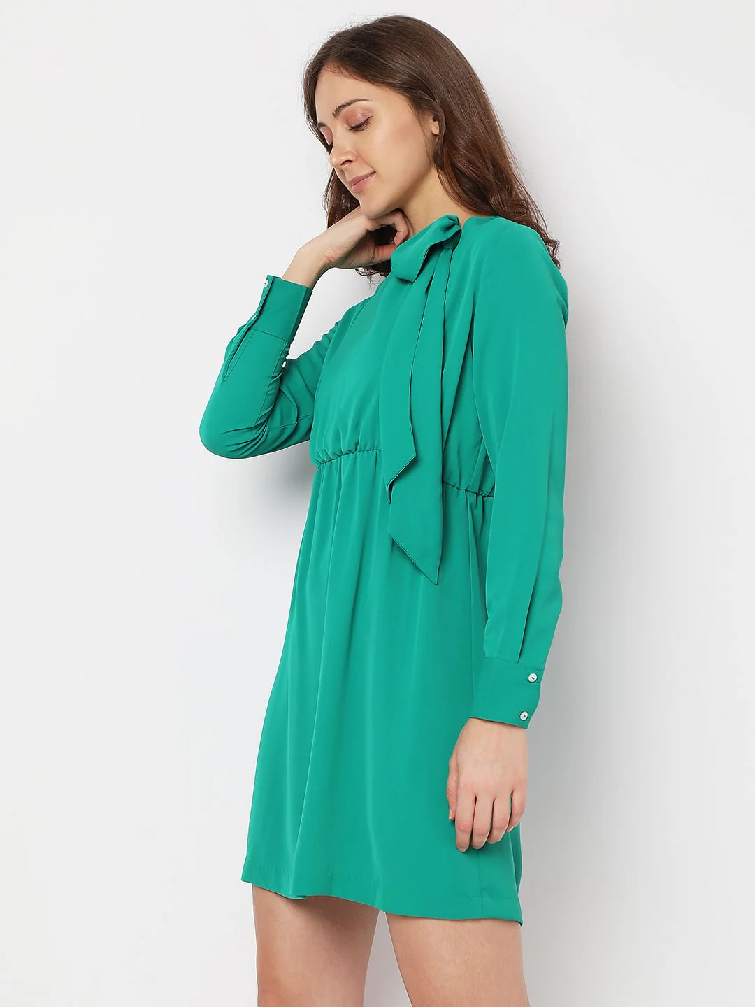Green Tie-Up Mini Dress - Image 3