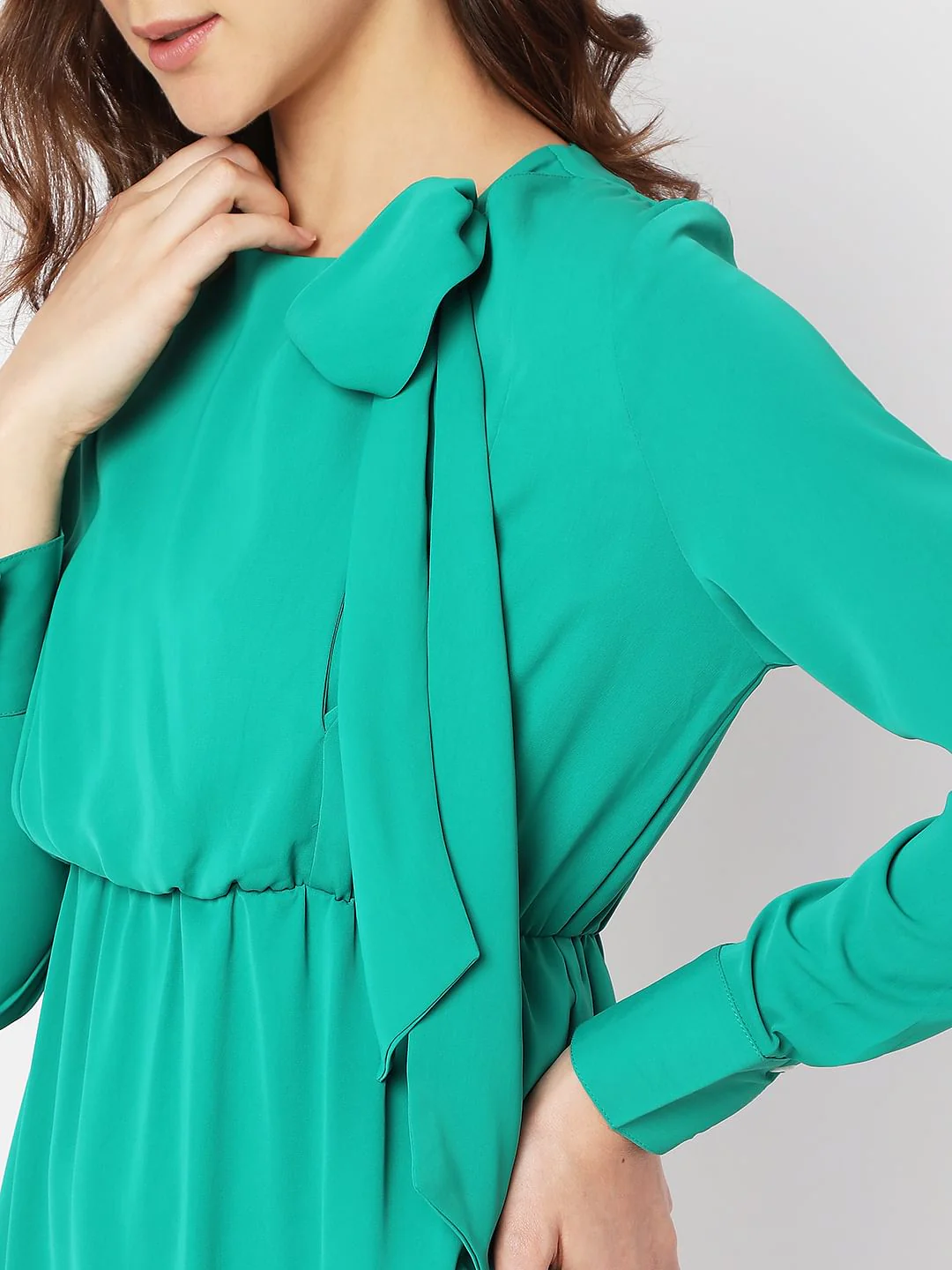 Green Tie-Up Mini Dress - Image 6