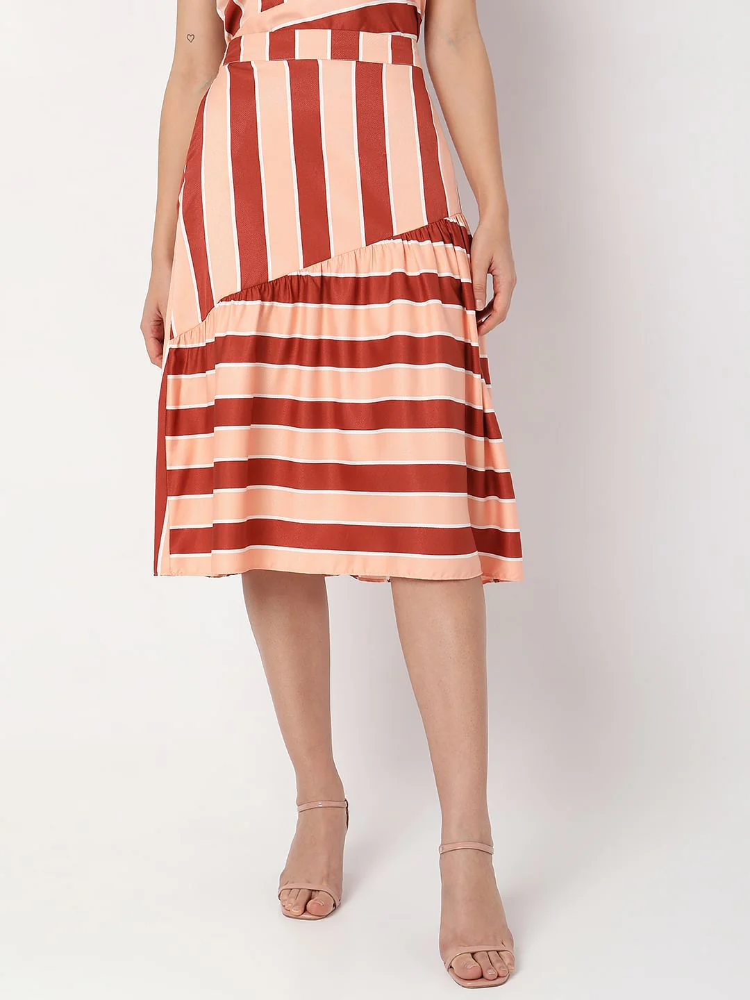 Peach Striped Midi Co-Ord Skirt - Image 2