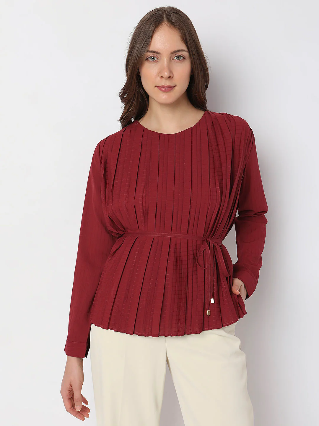 Brick Red Pleated Top - Image 2