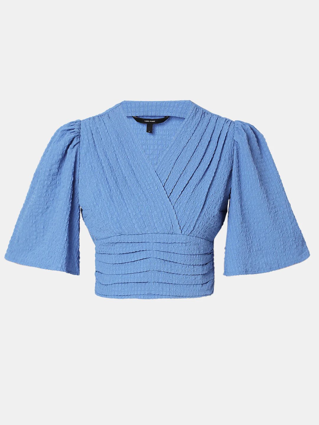 Blue Textured Pleated Crop Top - Image 7