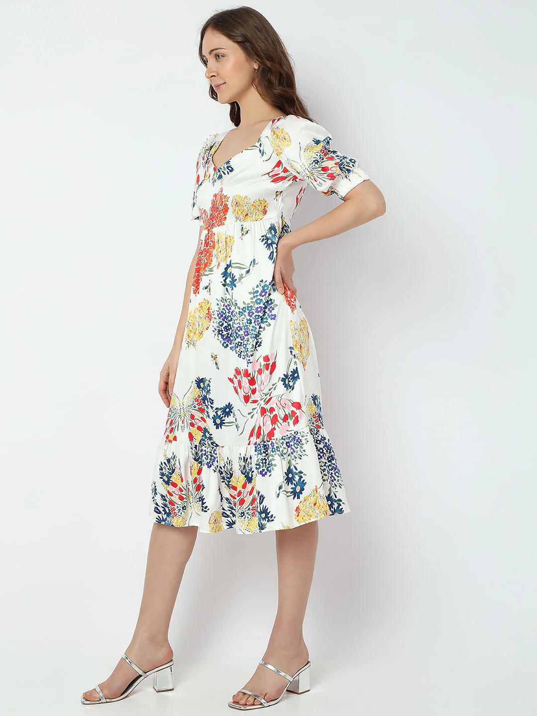 White Floral Midi Dress - Image 3
