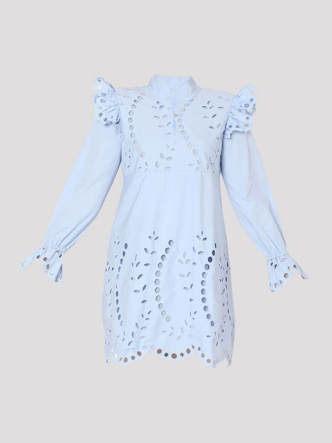 Blue Schiffli Embroidered Mini Dress - Image 7