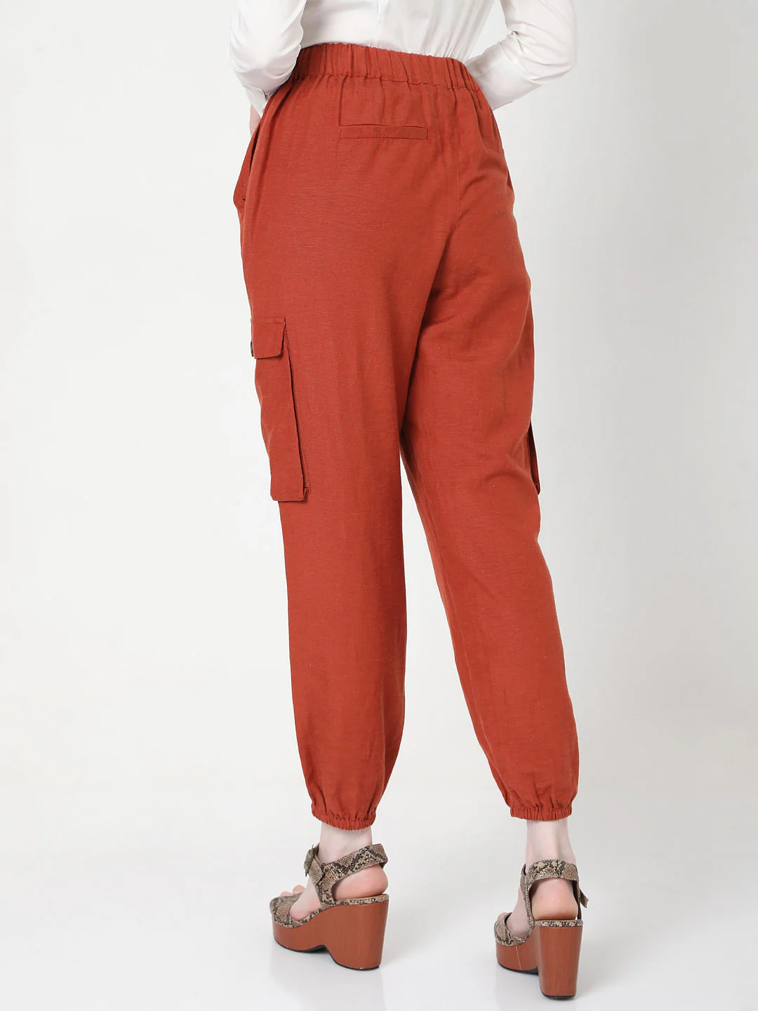 Brown High Rise Tie Up Pants - Image 4