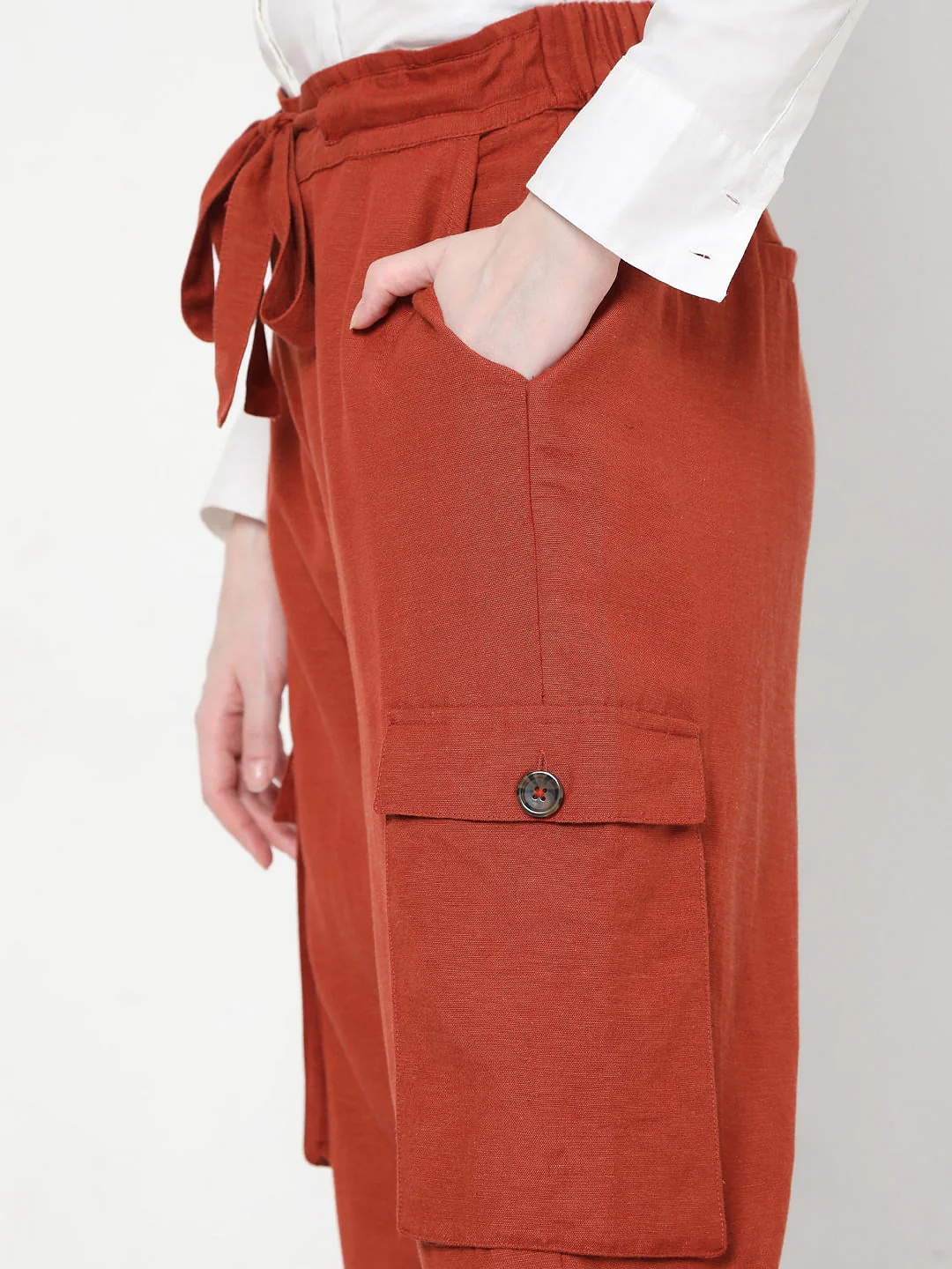 Brown High Rise Tie Up Pants - Image 5