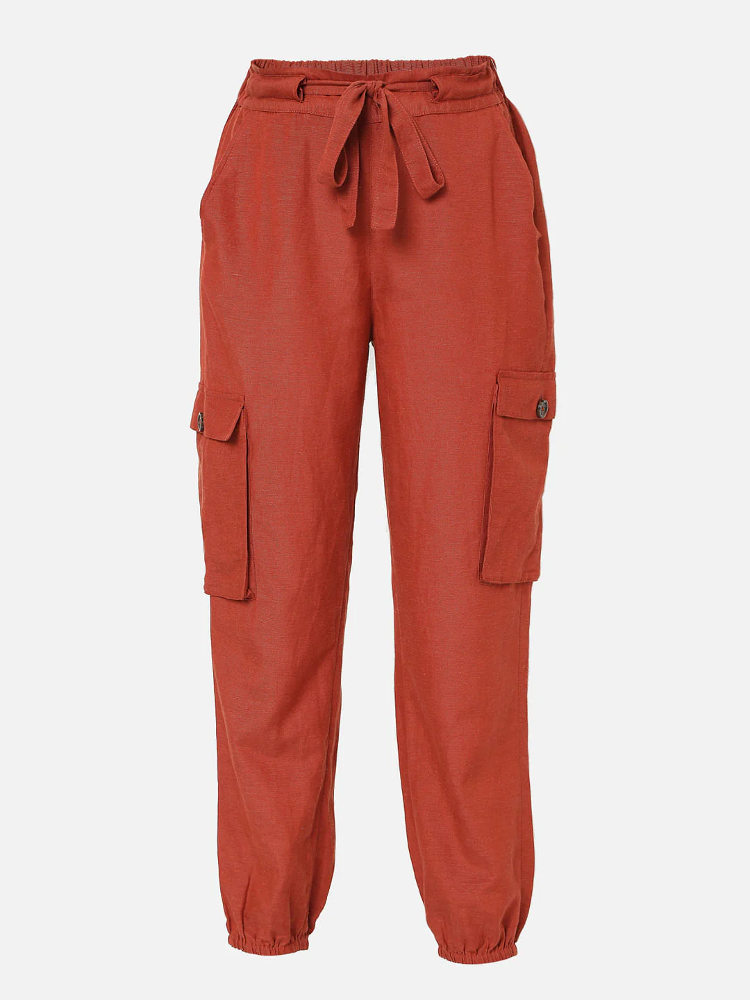 Brown High Rise Tie Up Pants - Image 7