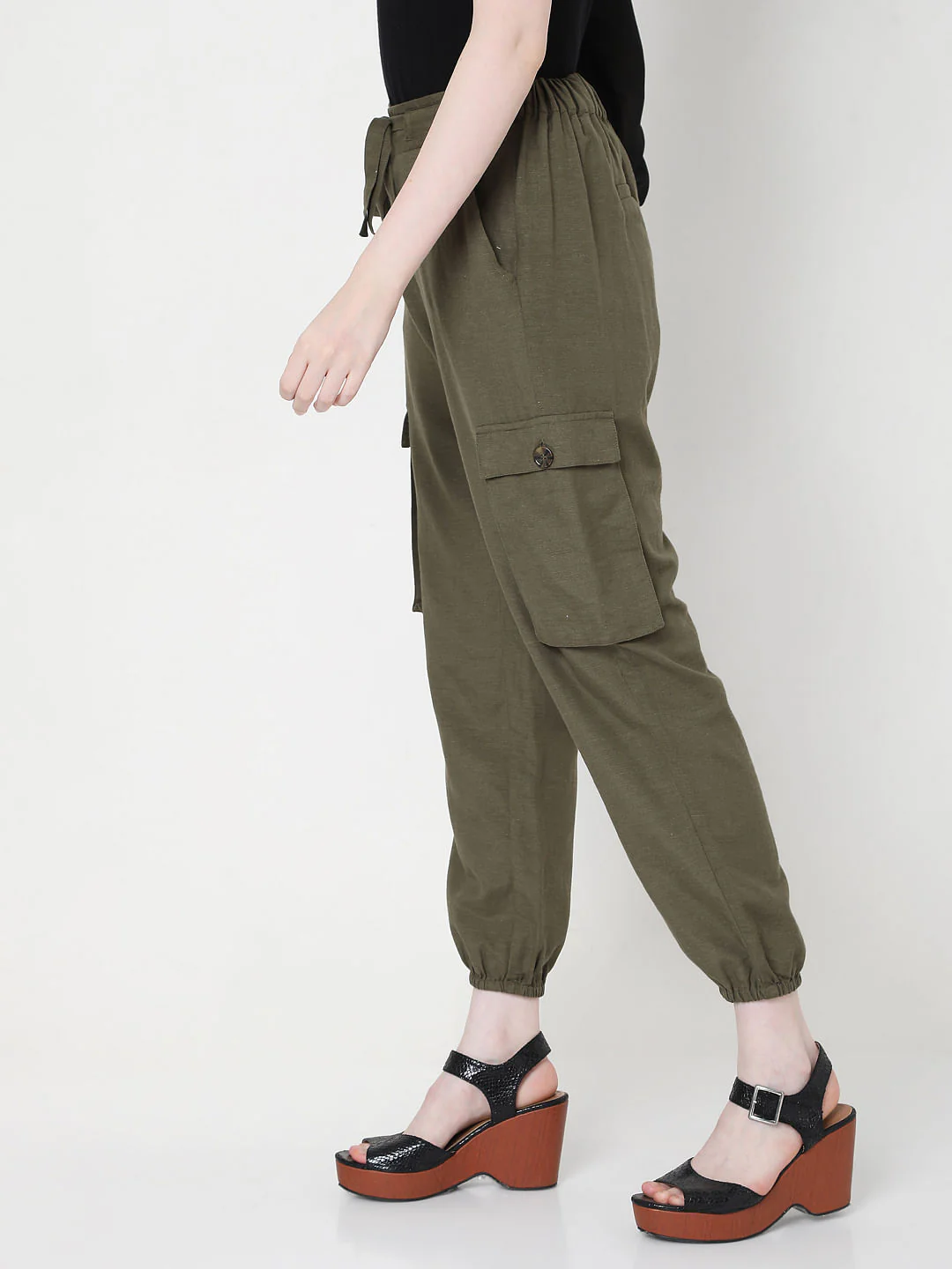 Green High Rise Tie Up Pants - Image 3
