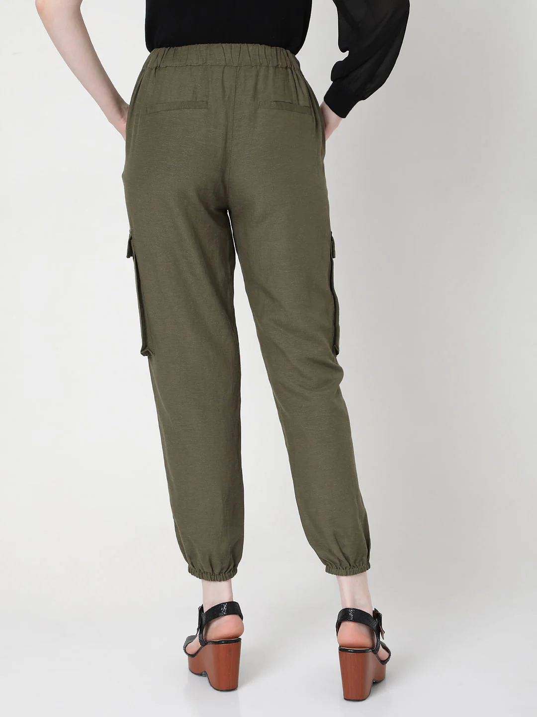 Green High Rise Tie Up Pants - Image 4