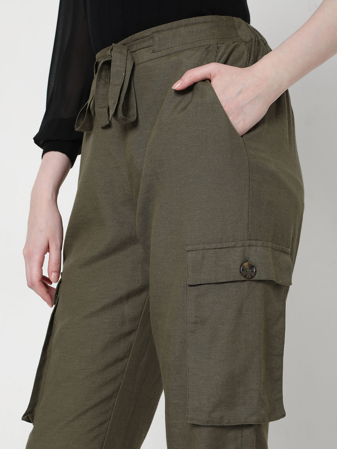 Green High Rise Tie Up Pants - Image 5