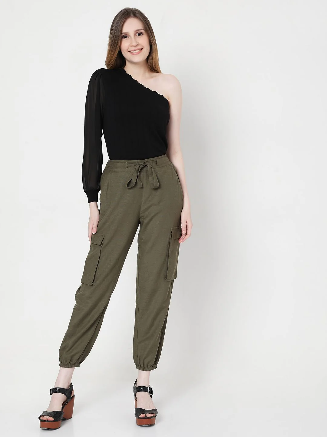 Green High Rise Tie Up Pants - Image 6