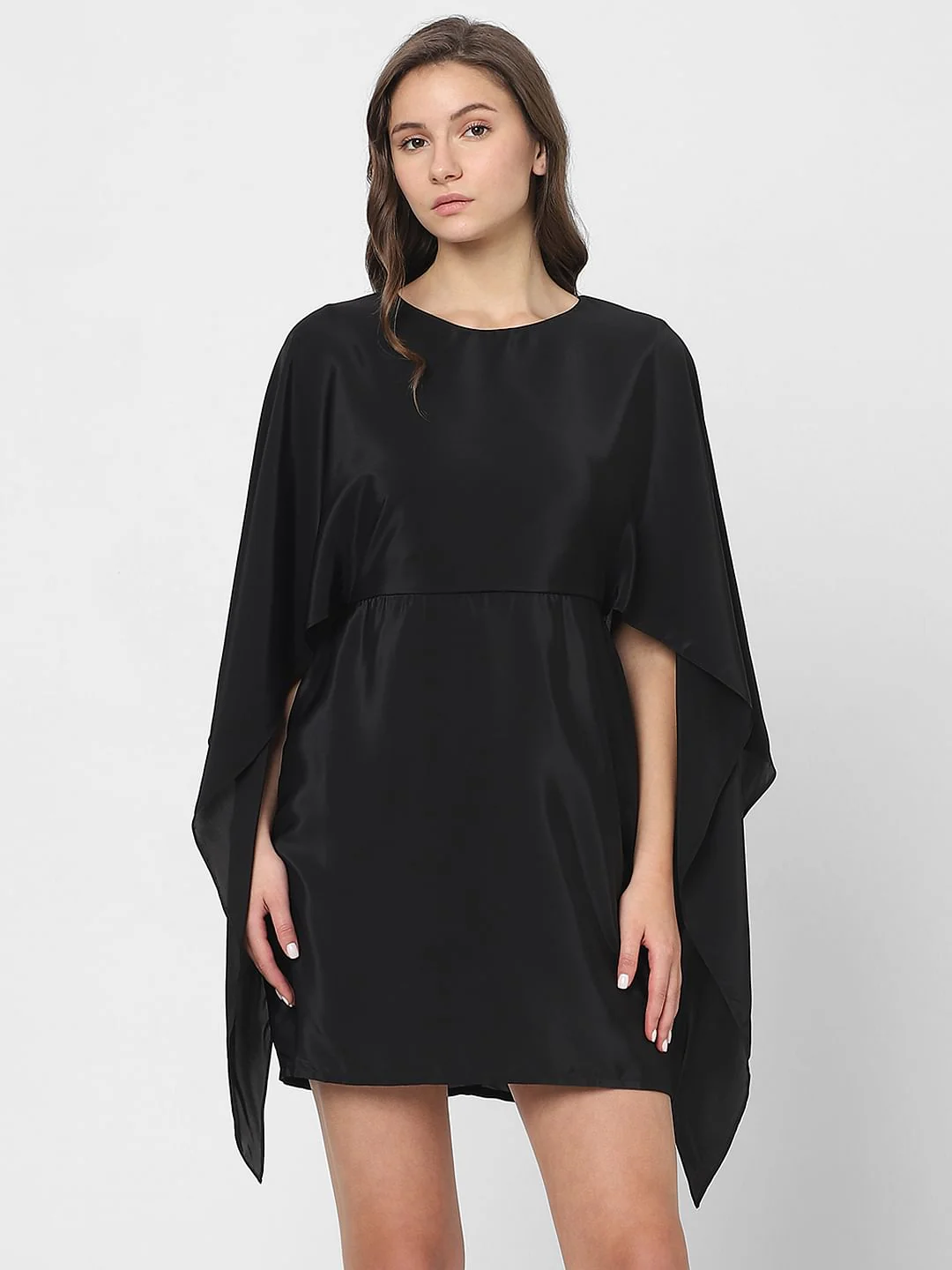 Black Satin Fit & Flare Dress - Image 2