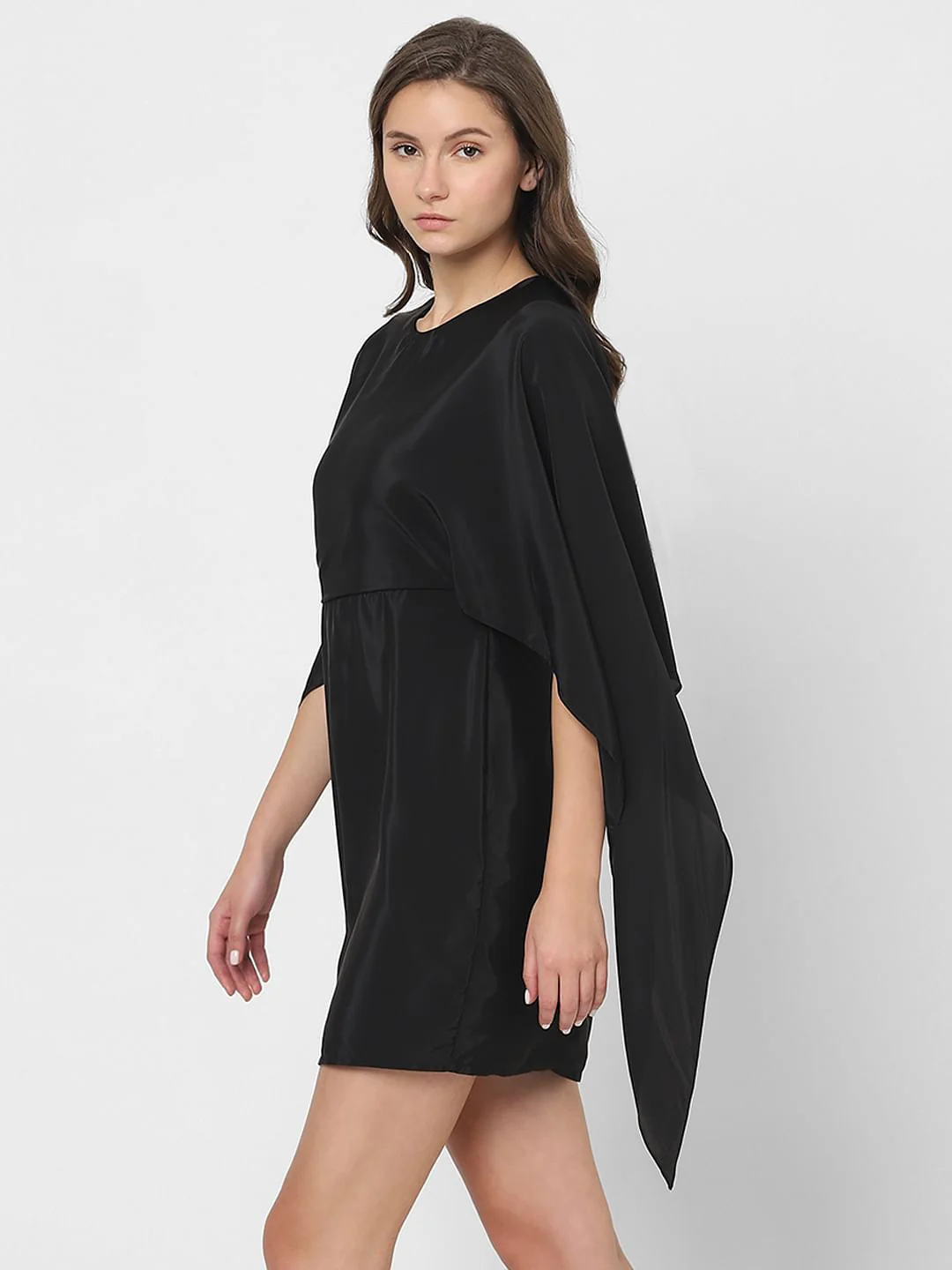 Black Satin Fit & Flare Dress - Image 3