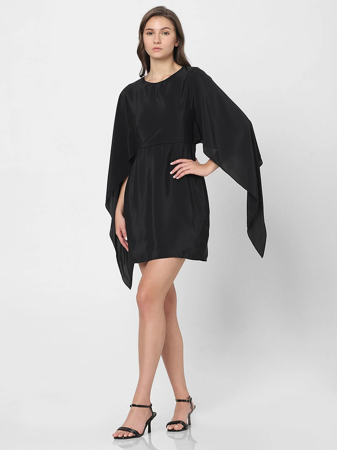 Black Satin Fit & Flare Dress - Image 5