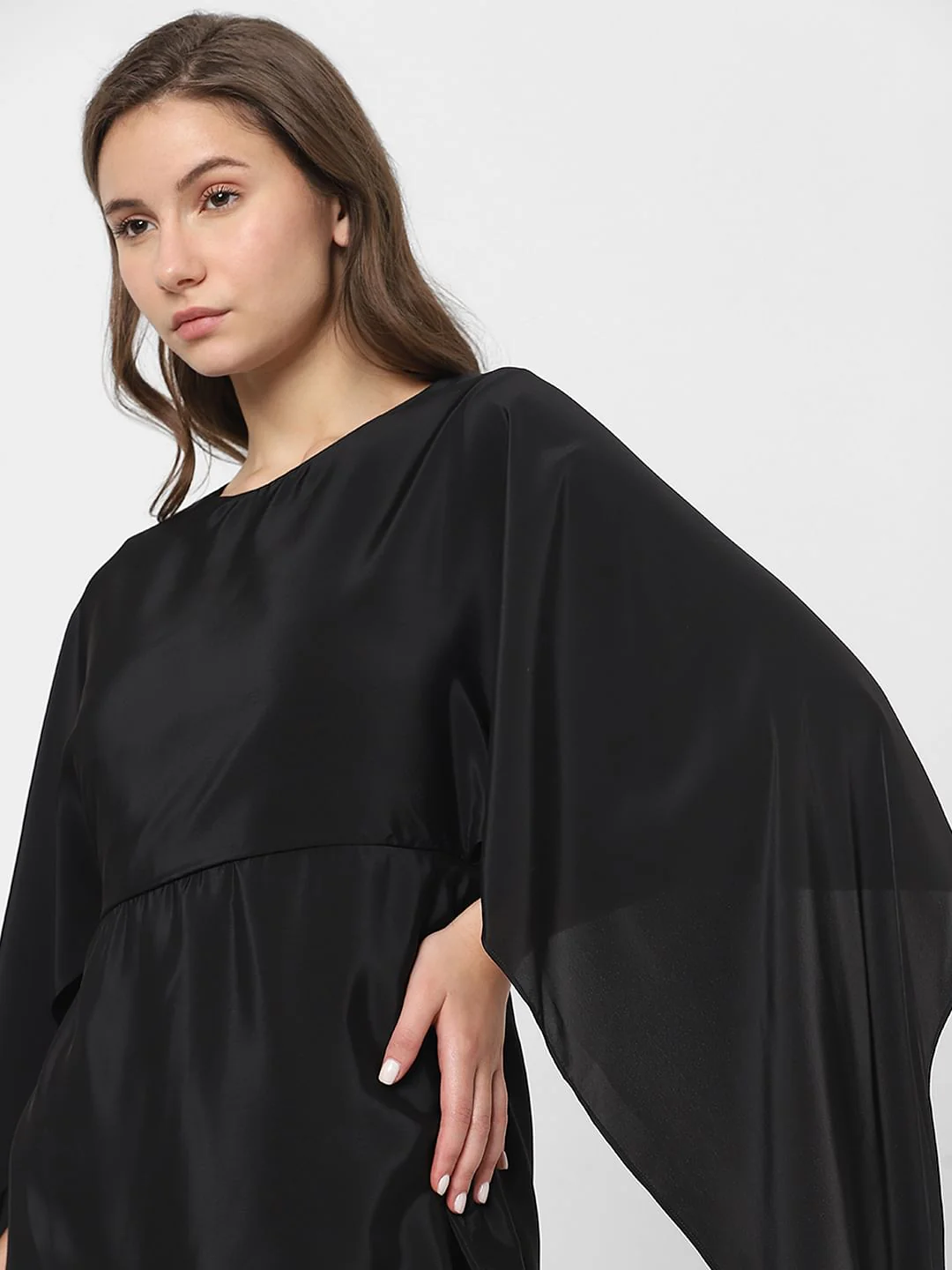 Black Satin Fit & Flare Dress - Image 8