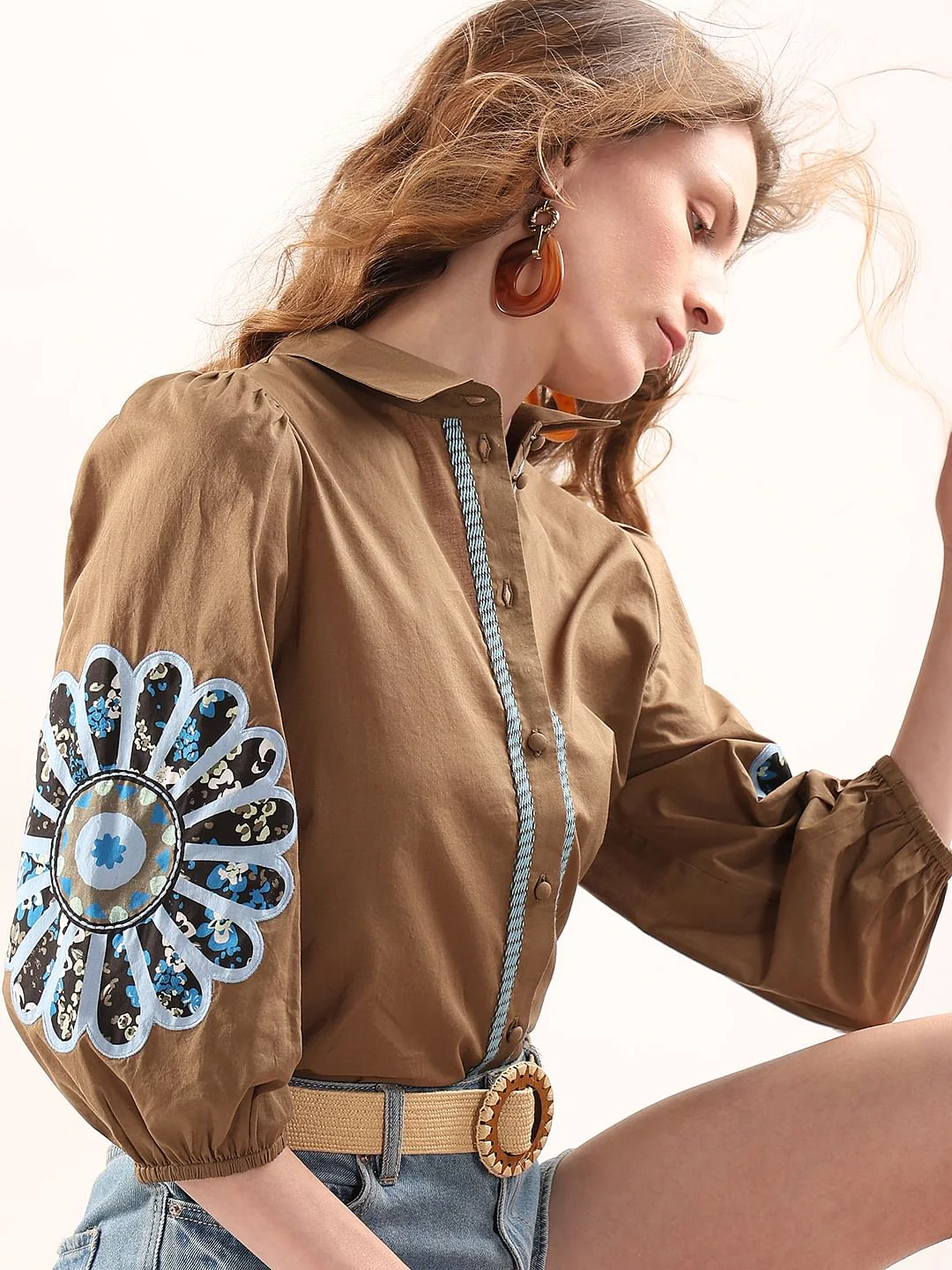 Brown Embroidered Shirt
